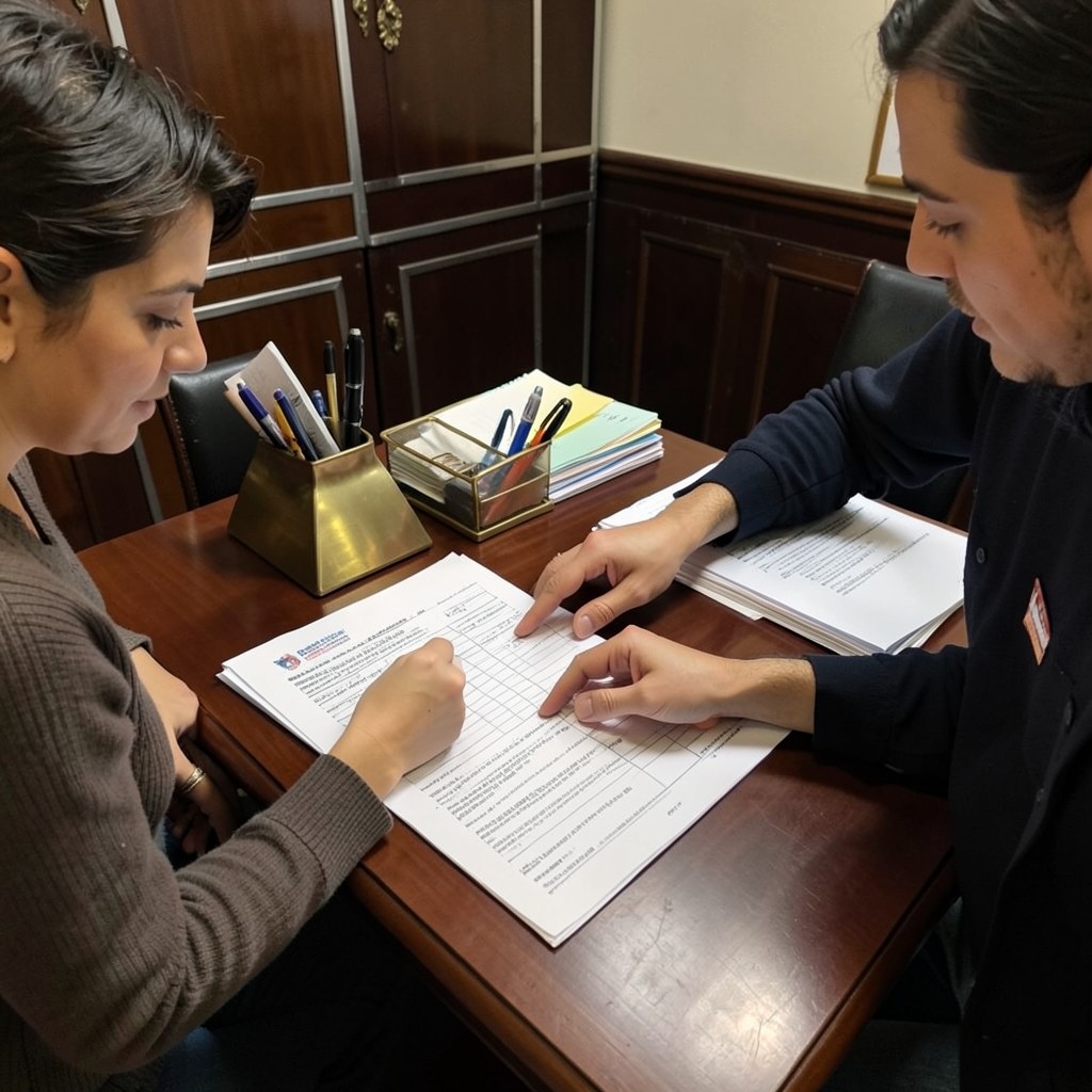 Persona completando trámites administrativos de jubilación con apoyo profesional